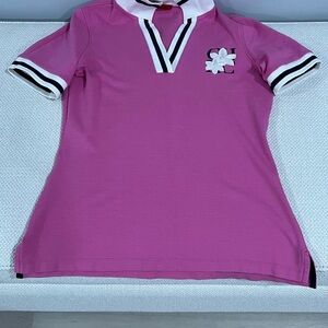 Carolina Herrera Women’s Polo Shirt with Floral Patch with pearls  size XS